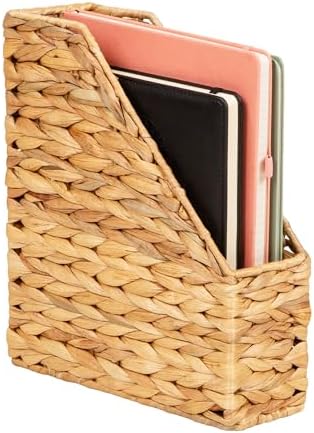 Mind Reader Rattan Vertical File Organizer with Iron Frame, Desktop Organizer, Holds Letter Size Documents, Brown by MindReader