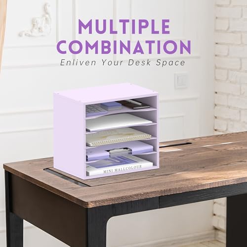 5 Tier Wood Desk Organizer, Paper Organizer for Desk, Purple - Image 4