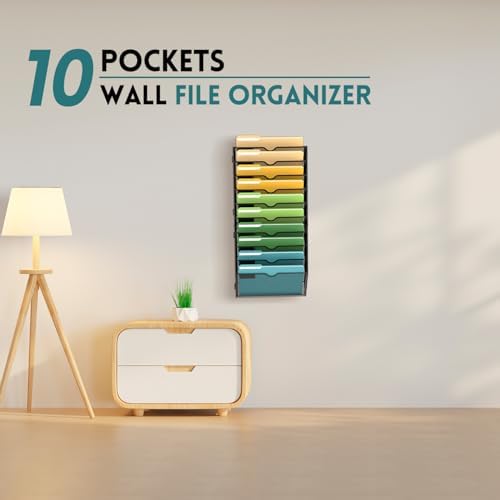SUPEASY 10 Tier Wall File Organizer, Hanging Wall Mounted Mail Organizer with Label Slots, Metal Mesh File Holder Magazine Rack for Office, Home, School or Classroom, Black - Image 7