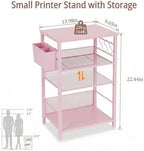 ECOLOVI Small 3 Tier Printer Stand for Under Desk, Height Adjustable Shelf Printer Table with 3 S-Hooks & Basket, Heavy Duty Industrial Storage Shelf for Home Office (Deep Pink) - Image 2