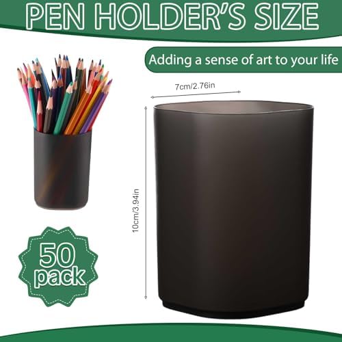 Sherr 50 Pack Black Pen Holders for Desk Pen Cups Bulk Pencil Organizer Makeup Brush Holder Matte Pencil Cups Ins Style for Office Home Back to School Supplies, 2.76 x 3.94 Inches - Image 2