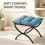 15" Upholstered Folding Foot Rest Stool with Foldable Metal Frame Blue - Image 6