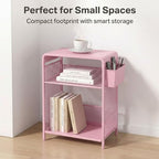 ECOLOVI Small 3 Tier Printer Stand for Under Desk, Height Adjustable Shelf Printer Table with 3 S-Hooks & Basket, Heavy Duty Industrial Storage Shelf for Home Office (Pink) - Image 3