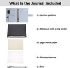 Wonderpool A4 PU Leather Ring Holder Writing Portfolio Multi Document Case with Removable Binder Clipboard and Functional Pocket for Organizer Office Travel School (Gainsboro) - Image 6