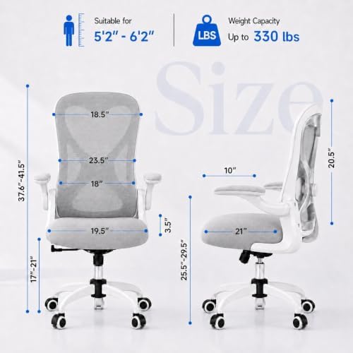 Ergonomic Home Office Chair, 4-Way Lumbar, Thick Cushion, 330LBS (Gray/Finish Silver) - Image 2