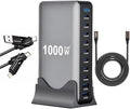 Famous Tech Shop 1000W GaN USB-C Charging Station Bundle, 10-Port Desktop Charger with 2 240W 4-in-1 Cables by FTSFAMOUSTECHSHOP
