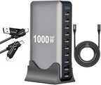 Famous Tech Shop 1000W GaN USB-C Charging Station Bundle, 10-Port Desktop Charger with 2 240W 4-in-1 Cables by FTSFAMOUSTECHSHOP