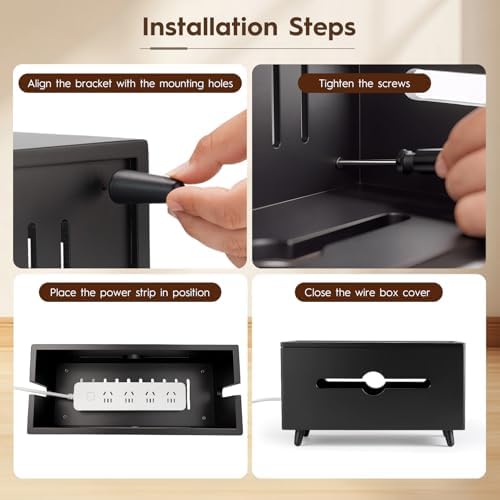 Extra Large Cable Management Box，Wood Cable Organizer Box,Power Strip Box & Organizer for Power Strip, TV Wires & Desk Cable Storage,Hide Desk Cord and Floor Cables (Black) (Black) - Image 3