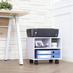 FITUEYES Printer Stand Under Desk, Small Wood Mobile Printer Table, White - Image 7