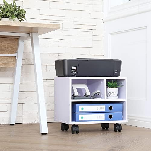 FITUEYES Printer Stand Under Desk, Small Wood Mobile Printer Table, White - Image 7