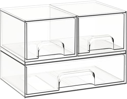 Criusia Stackable Storage Drawers, 3 Pack Clear Acrylic Makeup & Bathroom Organizer, Versatile Storage Bins for Vanity, Under Sink, Kitchen Cabinets & Pantry by Criusia