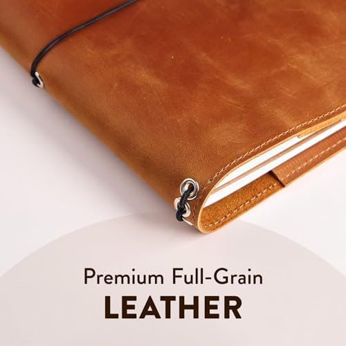Refillable Leather Notebook Cover Regular Size – Traveler’s Journal Cover with 3 Elastic Bands, Card Slots, Pen Holder & Interior Pockets, Fits 4.5" x 8.5" Notebooks (Paper Not Included), Warm Brown - Image 3