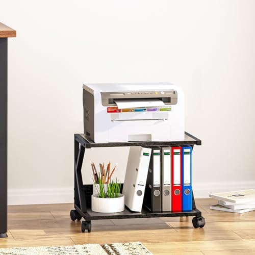 aboxoo Desktop Printer Stand with 2 Tier Wood Storage Shelves,Under Desk Printer Table,Multi-Purpose Home Office Desk Organizer for Fax Machine, Scanner (Black) - Image 4