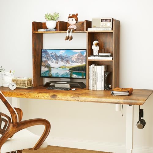 Desktop Bookshelf, 3-Tier Wood Countertop Bookcase with 5 Shelves, Desk Hutch for College Dorm, Multipurpose Desk Organizer Shelf Display Rack for Home Office, Hutch Top Only - Image 2