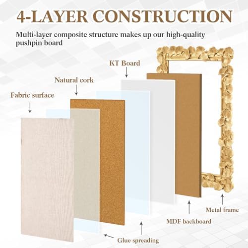 Wonderjune Linen Display Pinboard, Ginkgo Leaf, 30'' X 20'', Leaf Gold - Image 5