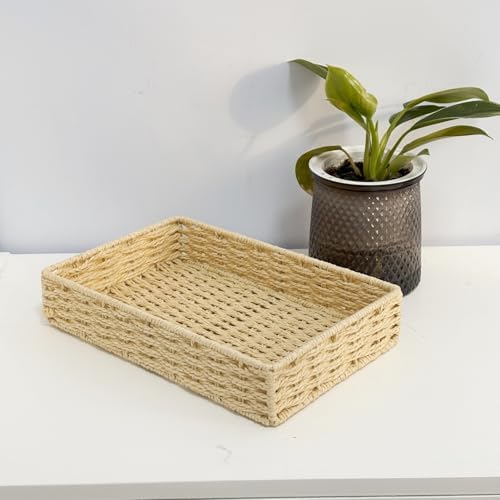 4PCS Small Woven Paper Rope Storage Basket organizing,Beige - Image 2