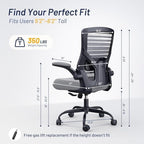 Office Desk Chair for Long Hours & Lower Back Pain Relief – 4“ Thick Molded Foam Cushion, Enhanced Lumbar Support, Padded Flip-up Armrests, Ideal for Office or Study (Dark Gray) - Image 3