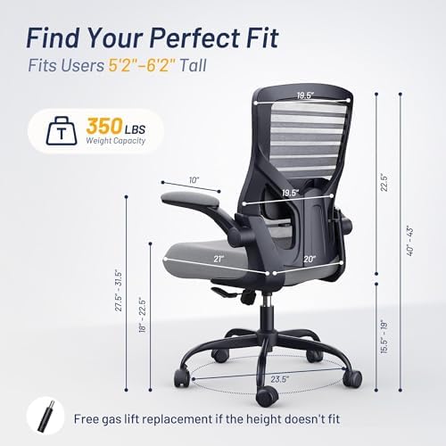 Office Desk Chair for Long Hours & Lower Back Pain Relief – 4“ Thick Molded Foam Cushion, Enhanced Lumbar Support, Padded Flip-up Armrests, Ideal for Office or Study (Dark Gray) - Image 3