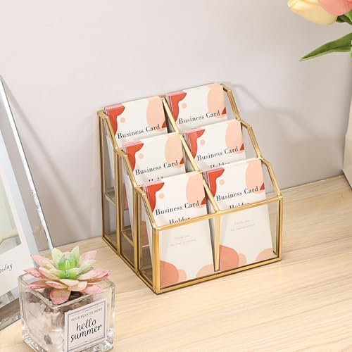 Hipiwe Mirrored Glass Business Card Display Holder, 6-Slots Gold Card Stand - Image 6