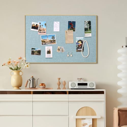 SELEAD Linen Bulletin Board 30” x 20” - Golden Aluminum Frame, Teal Fabric - Image 3