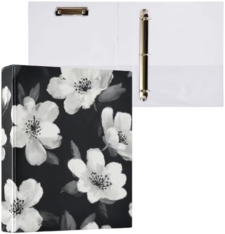 3 Ring Binders 1.5 Inch Clear View Three Ring Binders Versatile Black White Flowers Binder for Work School Office Supply 1 Pack by Unknown