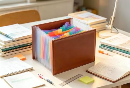 Genuine Leather A6 Receipt Organizer，Stand Receipt Organizer Folder, 13 Pockets Small Accordion File Organizer - Image 4