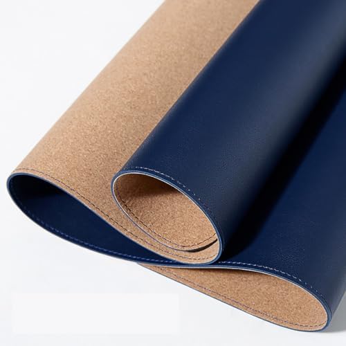 Large Cork Office Desk Mat, Dual-Sided Cork Leather Mouse and Keyboard Pad, Non-Slip Easy Clean Home Computer Mat Accessories(DarkBlue,140x60cm) - Image 4