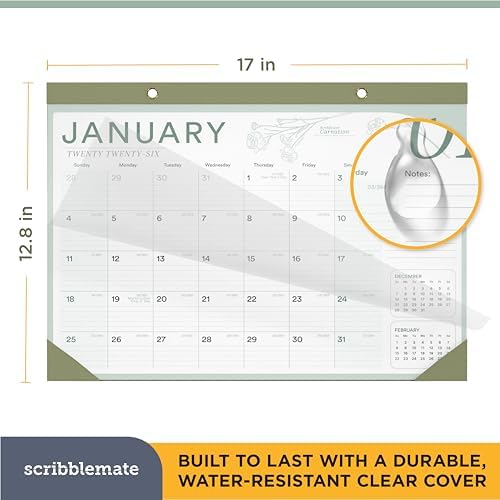 2026 Desk Calendar 17x12 Bulk Runs Until June 2027 Work Calendar with To-do List & Notes 18 Months With Plastic Cover Table Calendar 2026-2027 Desk Calendar With Protective Cover Bulk Planner for Home School Office (Light Green, 6 Pack) - Image 2