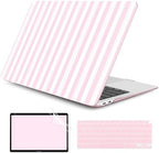 DONGKE Case for MacBook Air 13 Inch (2021-2018 Models A2337 M1/A2179/A1932), Pink & White Stripes Hard Shell Case with Keyboard Protector, Compatible with Retina Display and Touch ID by DONGKE