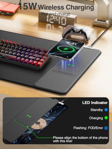 Wireless Charging Mouse Pad, 31.5"x15.8" Large Desk Mat, Smooth Glide - Image 2