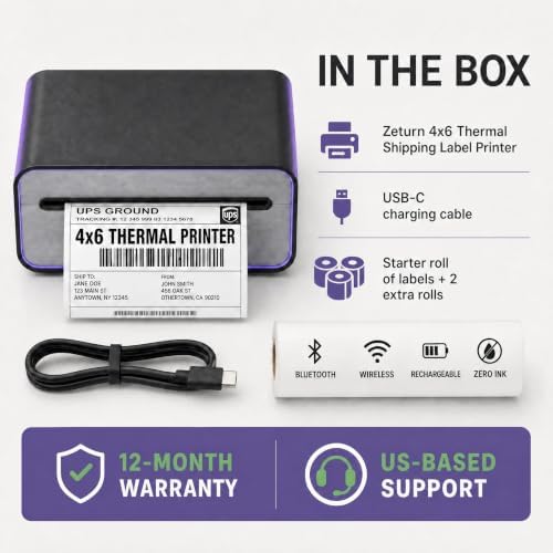4x6 Thermal Label Printer - Bluetooth, Wireless, 2 Extra Label Rolls - Image 2