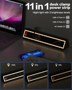 Desk Clamp Power Strip with Nightlight, 40W Fast Charging, 10FT Extension Cord, 4x20W USB-C & 2 USB Ports, 5 AC Outlets, Fits 1.69-Inch Table Edges - Image 2