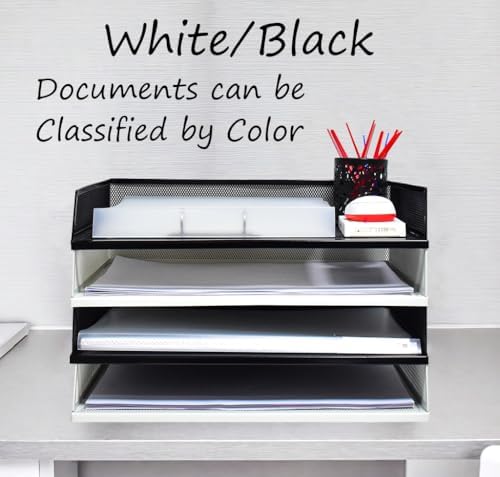 A3 Metal Letter Tray, 2pcs/4pcs/6pcs, Stackable Paper Tray, Metal Mesh Desktop Organizer, File Document Storage Rack for Home, Office, School, Black/White, Horizontal/Vertical (6, Horizontal,Black) - Image 4