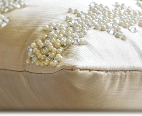 Ivory Decorative Lumbar Pillow Cover 12" x 18" | Modern Satin Oblong Cushion Cover Abstract | Pearl And Crystal Hand Embroidery Pillowcases for Bed, Couch & Sofa, Modern Home Décor - Pearl Enigma - Image 7