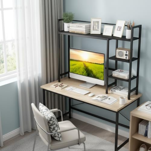 Tangkula 4-Tier Desktop Bookshelf, 38.5" Dorm Desk Hutch, Black - Image 5