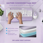 Wireless Keyboard and Mouse Combo, Full-Sized Ergonomic Wave Keys Keyboard with Memory Foam Wrist Rest & Phone Holder, 2.4G Quiet Keyboard Mouse Work Setup for PC Laptop, Office or Home (Purple) - Image 2