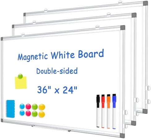 Double-Sided White Board Dry Erase Magnetic Whiteboard Wall 36x24, 3-Pack by WALGLASS