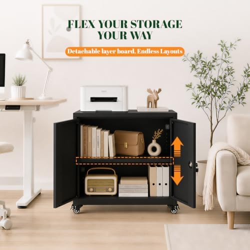 23.6"H Locking Printer Cabinet with Storage & Adjustable Shelf - Image 4
