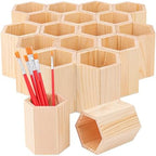 18 Pack Hexagon Unfinished Wooden Pencil Holder, 3 x 3 x 4 Inch Wood Pencil Cup Holder, Wood Crafts Pencil Cup for Desk, Office, DIY Project by IHDYPPEW