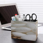 PU Leather Multi-Compartment Pen Holder Desktop Organizer Pencil Cup Storage Caddy for Office Home Supplies Closeup Cocoon White Details The Nature of The Cocoon Shell - Image 5