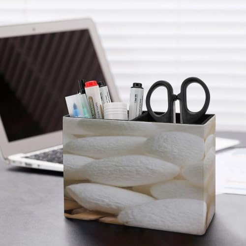 PU Leather Multi-Compartment Pen Holder Desktop Organizer Pencil Cup Storage Caddy for Office Home Supplies Closeup Cocoon White Details The Nature of The Cocoon Shell - Image 5