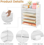 Subekyu 6-Tier Desk Paper Organizer, Desktop File Letter Tray with Handle, Document Sorter and Accessories Holder for Office, Home and School Workspace Organizers, White - 2 Pack - Image 5