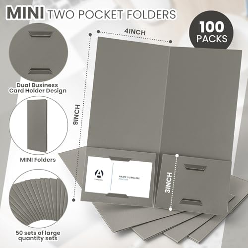 Henoyso 100 Pcs 4 x 9 Inch Mini Presentation Folders 2 Pocket, Grey - Image 2