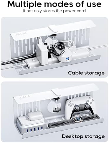 NODOCA No Drill Under Desk Cable Management Tray, 14'' Wire Management, Punch-Free Clamp on, Metal Cable Tray, Wire Organizer Under Desk, Under Desk Basket for Office and Home, White(2 Packs) - Image 6