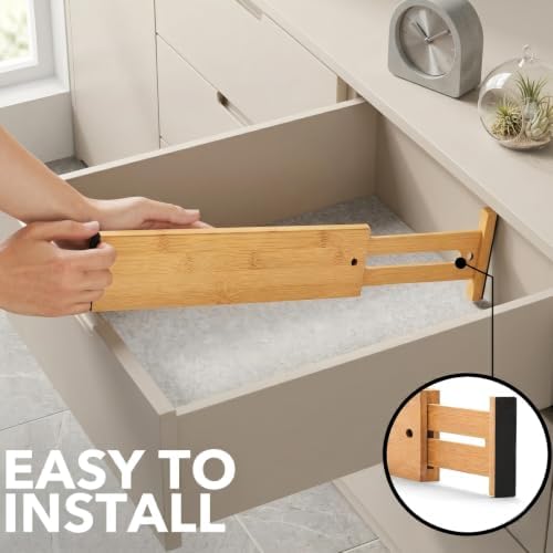 6 Pack Wood Drawer Dividers - Expandable Wooden Drawer Separators - Image 6