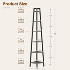 Hoctieon Corner Shelf, 6-Tier Corner Bookshelf, Rustic Ladder Shelf, Industrial Display Stand for Living Room, Kitchen, Home Office, Balcony, Small Space, Metal Frame, Grey - Image 2