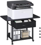 Printer Stand with Drawer, 2-Tier Printer Table with Locking Wheels, Under Desk Rolling Table Cart for Home Office, Fit Fax Machine Scanner, Black by Unknown