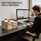 KIRIGEN Wooden Desk Organizer with 3 Drawers and Top Tray, Brown DT1D3C-DBR - Image 6
