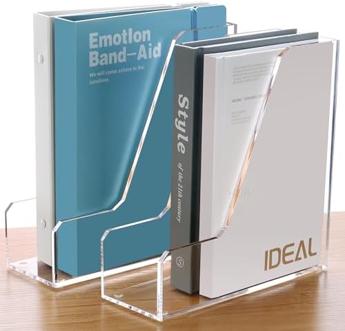 SANRUI 2 Pack Acrylic Magazine File Holder, Clear Vertical Desk Organizer by SANRUI