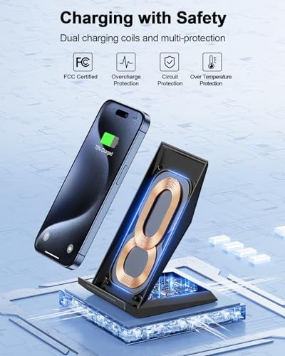 Fast Wireless Charger, [2 Pack] NANAMI Wireless Charging Stand Compatible with iPhone 17/17 Air/17 Pro/17 Pro Max/16/15/14/13, Desktop Nightstand Phone Charger Dock for Galaxy S26/S26+/S25/S24/S23/S22 - Image 3